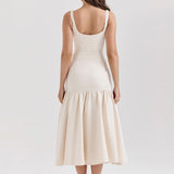 Vintage Low-Waist Midi Dress - Cream Beige