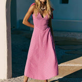 Resort Backless Tie V-neck Dress