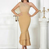 One-Shoulder Mesh Backless Dress