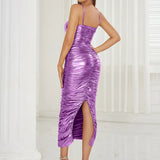 Ruched Spaghetti Strap Evening Gown