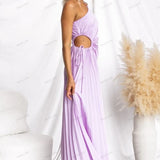 Pleated One-Shoulder Cut-Out Waist Gown