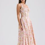 Pink Meadow Print Backless Midi Tank Dress