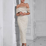 Strapless Back-Slit Jacquard Evening Gown