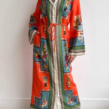 Long-Sleeve Linen Waist Dress