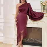 Asymmetrical One-Shoulder Tassel Dress