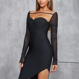 Sexy Bandage High Collar Mesh Dress