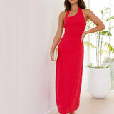 Casual Solid Color Sleeveless Backless Halter Midi Dress