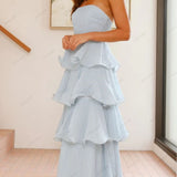 Sexy Chic Strapless Backless Tiered Midi Dress