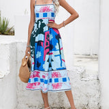 Patchwork Slip Maxi Dress: Abstract Colorful Printed