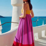 Vacation-Style Color Block Spaghetti Strap Dress