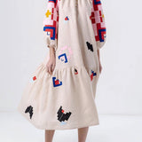 Loose Fit Printed Lantern Sleeve Casual Dress
