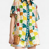 Fashionable Graffiti Print Shirt Shorts Set