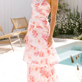 One-Shoulder Strappy Floral Print Dress