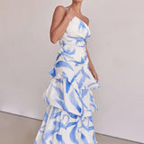One-Shoulder Strappy Floral Print Dress