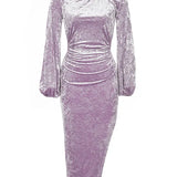 Elegant Velvet Round Neck Evening Gown