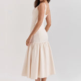Vintage Low-Waist Midi Dress - Cream Beige