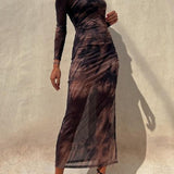 Sheer Print Bodycon Dress
