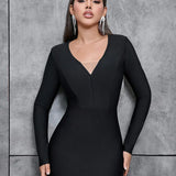 Sexy V-Neck Fringe Bandage Dress
