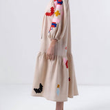 Loose Fit Printed Lantern Sleeve Casual Dress