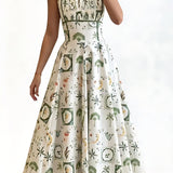 Green Botanical Print Smocked Midi Dress