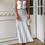 Striped Colorblock Knit Spaghetti Strap Midi Dress
