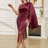 Asymmetrical One-Shoulder Tassel Dress