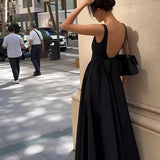 Black Square Neck Back Bow Midi Dress