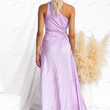 Pleated One-Shoulder Cut-Out Waist Gown