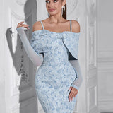 Elegant One-Shoulder Floral Mesh Dress