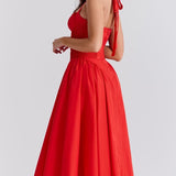 Red Backless Halter Midi Dress