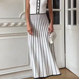 Striped Colorblock Knit Spaghetti Strap Midi Dress