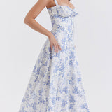 Rose Print Herringbone Slip Dress