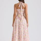 Pink Meadow Print Backless Midi Tank Dress