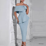 Blue Ruffled Off-Shoulder Dress