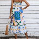 Patchwork Slip Maxi Dress: Abstract Colorful Printed