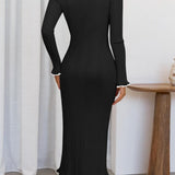 Collared Long Sleeve Knit Dress