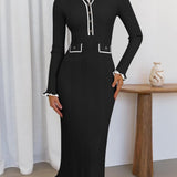 Collared Long Sleeve Knit Dress