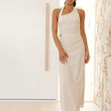 Casual Solid Color Sleeveless Backless Halter Midi Dress