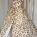 Backless Floral Slit Midi Dress