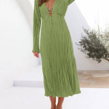 Mountain Vistas Draped Pleated Bell-Sleeve Midi Dress