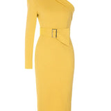 Asymmetrical One-Shoulder Belted Dress