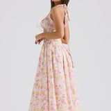 Pink Meadow Print Backless Midi Tank Dress