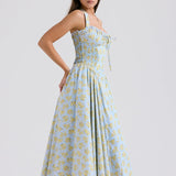 Soft Blue Vintage Floral Print Backless Tank Dress