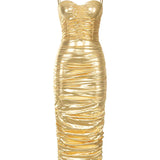 Ruched Spaghetti Strap Evening Gown