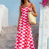 Vacation-Style French Floral Print Maxi Dress