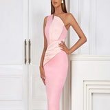 One-Shoulder Pink Asymmetrical Evening Gown