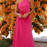 Pleated One-Shoulder Cut-Out Waist Gown