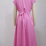 Striped Shirt-Collar Button Midi Dress