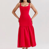 Sexy Low-Waist Bodycon Midi Dress - Scarlet Red