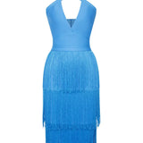 Halter Blue Fringe Bandage Dress